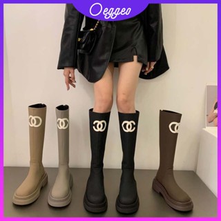 Oeggeo shop รองเท้าบูทสตรี ส้นแบน หนัง