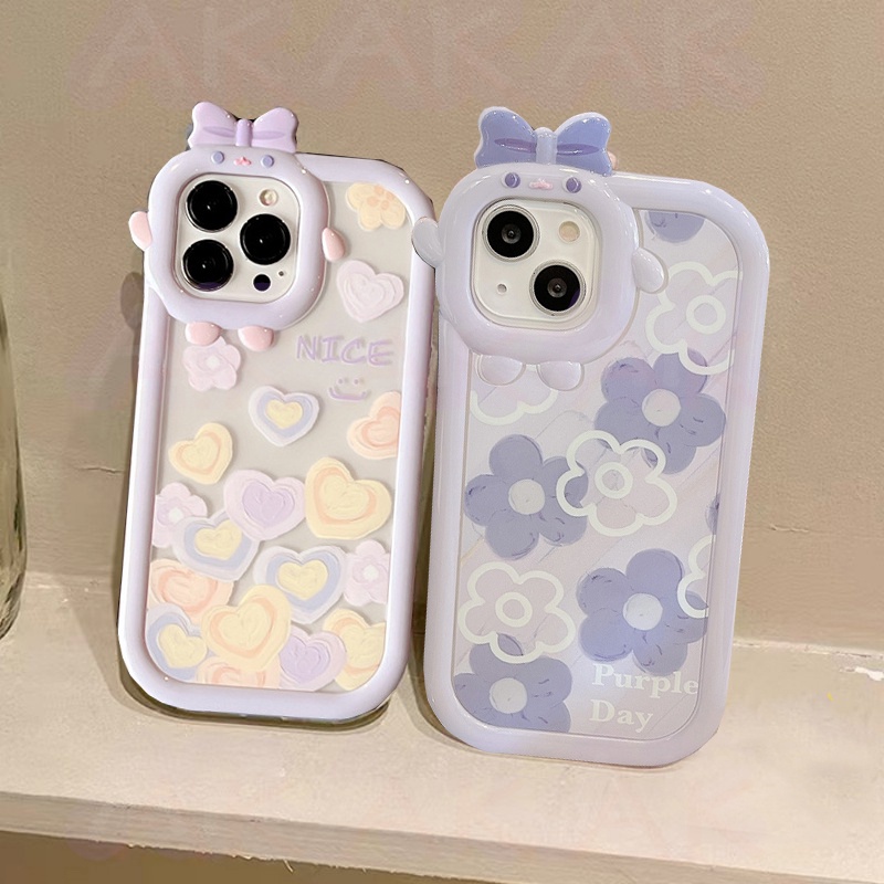 เคสโทรศัพท์ TPU อ่อนดอกไม้รักสีม่วงสำหรับ iPhone 15 11 13 12 14 Pro Max Xs Max Xr X 7 8 6 6s Plus SE 2020 13 Pro Max