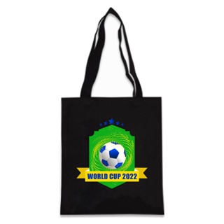 Mingyuan Brasil Futebol Brazilian Team Design4 กระเป๋าเดินทาง ผ้าแคนวาส สีดํา สีขาว DIY สําหรับผู้หญิง ช้อปปิ้ง ของขวัญ ห้องครัว