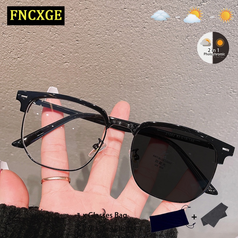 Fncxge แว่นตาสายตาสั้น ป้องกันรังสี UV400 ป้องกันรังสียูวี เลนส์เปลี่ยนได้ สําหรับผู้หญิง และผู้ชาย