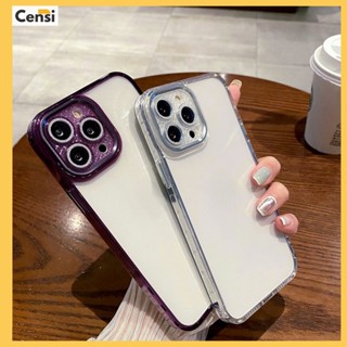 เคสโทรศัพท์มือถือ PC แบบใส ปิดด้านหลัง สีม่วงเข้ม และสีขาว พร้อมฟิล์มเลนส์ สําหรับ iphone 14 Pro Max 13 Pro Max 12 Pro Max 14 Pro 13 Pro 12 Pro 14 Plus 14 13 12