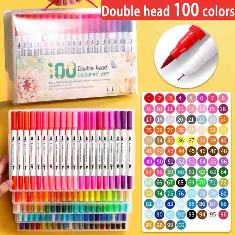 ชุดเครื่องเขียน ปากกามาร์กเกอร์ สองหัว 24 36 48 60 80 100 สี สําหรับวาดภาพระบายสีน้ํา