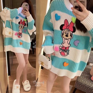 🌈🌿🌸🌺🌼💙🤎💖 🇰🇷Knit Stripe Minnie Long Sleeve Mini Dress