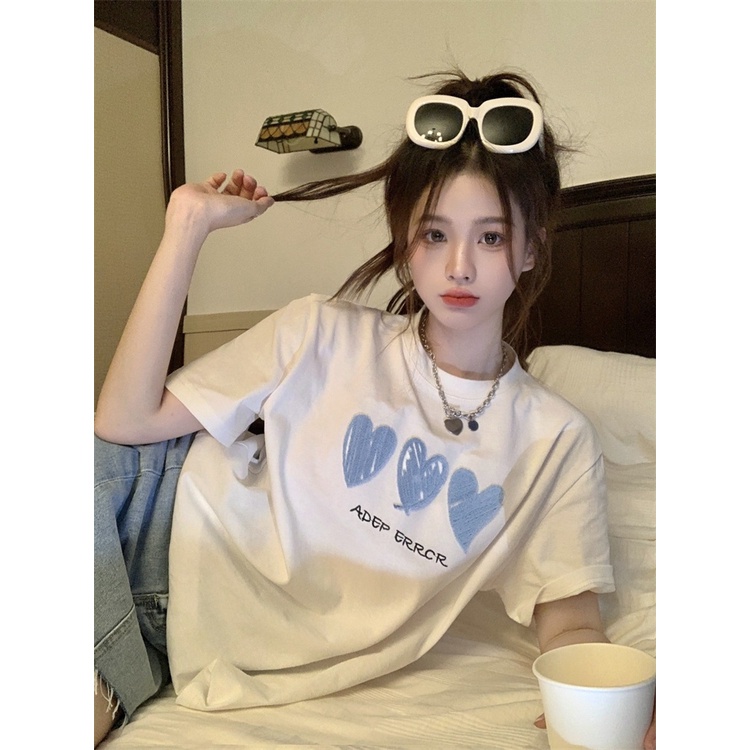 เสื้อยืดผู้หญิง เสื้อยืด คอกลม ลายน่ารัก สีสดใส ไซส์ M-2XL เสื้อยืดแขนสั่น ทรงหลวมใส่สบาย