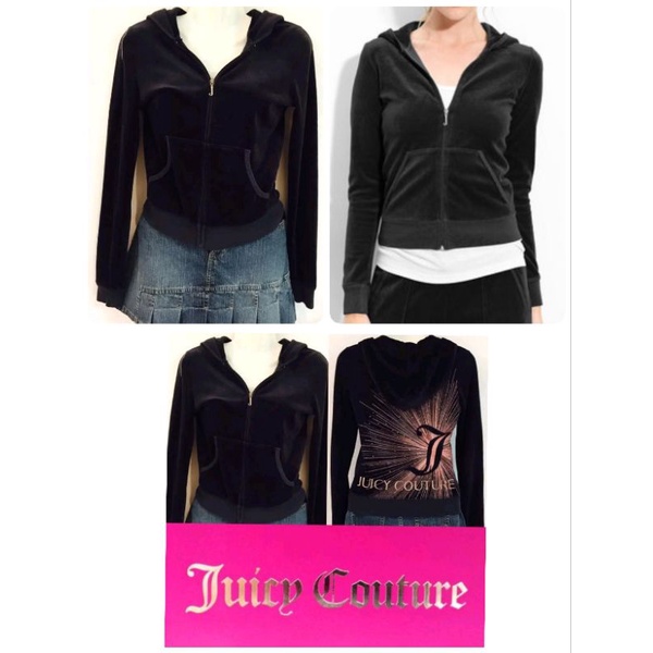 Juicy Couture Black Hoodie เสื้อคลุมมีฮู้ดสีกรม ผ้ากำมะหยี่ ไซส์ S