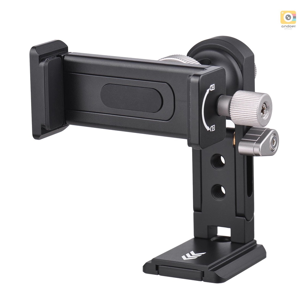Andoer SJ-04 คลิปหนีบโทรศัพท์มือถือ อลูมิเนียมอัลลอยด์ 720° การหมุนพร้อมขาต่อแบบโคลด์ Arca QR Plate 