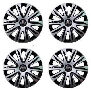 Wheel Cover ฝาครอบกระทะล้อ ขอบ R 14 นิ้ว มีดุม TOYOTA ดำเงิน wc83 (1 ชุด มี 4 ฝา)**มาร้านนี่จบในที่เดียว**