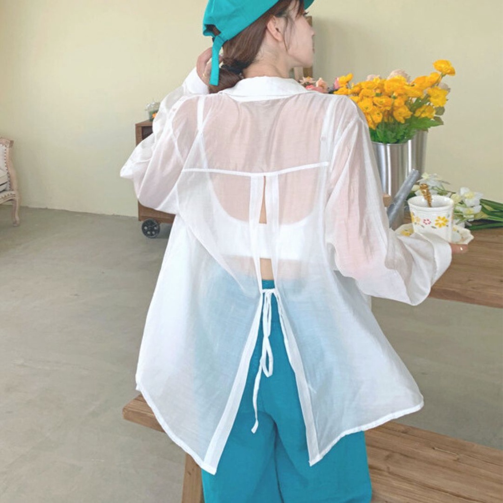 [W0023] เสื้อเชิ้ต ผ่าหลัง แขนยาว แบบบาง สไตล์เกาหลี เสื้อแฟชั่นผู้หญิง