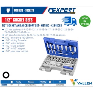 EXPERT by Stanley E032908 - 42pc 1/2" Square Drive Metric 6pt Std + Long Socket Set