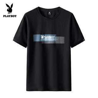 Playboy เสื้อแขนสั้นปักโลโก้แบรนด์สำหรับผู้ชาย,เสื้อลำลองใส่กลางแจ้งแบบเรียบง่ายสำหรับฤดูร้อน bh