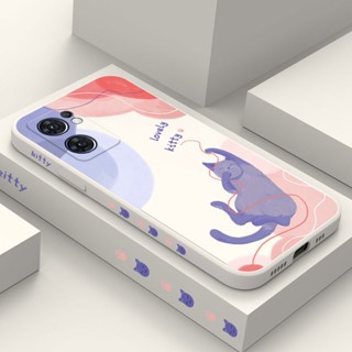 เคสโทรศัพท์มือถือ ซิลิโคน ลายแมว มีลายด้านข้าง สีพื้น สําหรับ OPPO Reno 8 Pro 8T T 8Z Z 7Z 6 5 5G