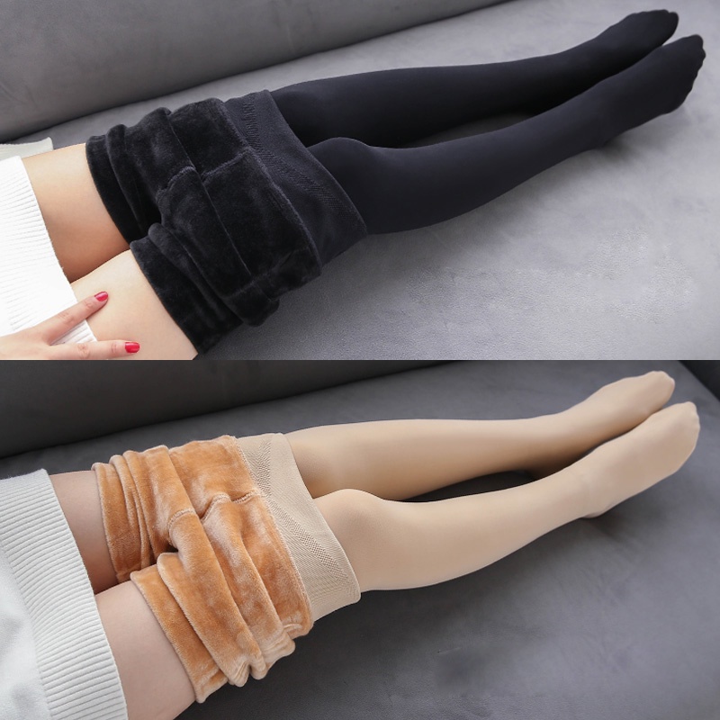 เลกกิ้งฤดูหนาวถักกํามะหยี่เลกกิ้งลําลองใหม่ยืดหยุ่นสูงหนาของเลดี้กางเกงวอร์มสีดํากางเกงสกินนี่สําหรับผู้หญิง