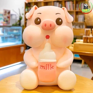 หมูชมพูถือขวดนมขนาด 55CM 70CM ตัวใหญ่น่ากอด นุ่มฟู ตุ๊กตาตัวใหญ่ เขียนการ์ดอวยพรได้ ของขวัญวันเกิด ของขวัญให้แฟน