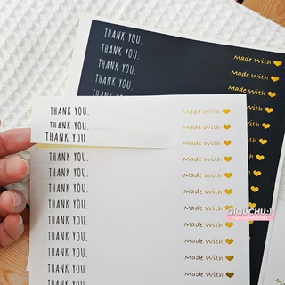 [พร้อมส่ง🇹🇭] สติ๊กเกอร์คาดยาวปั้มเคทอง "Thank you & Made With ♥" (แพค 160 ดวง)
