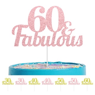 ท็อปเปอร์กระดาษกลิตเตอร์ 30 &amp; Fabulous 40 &amp; Fabulous 50 &amp; Fabulous 60 &amp; Fabulous สําหรับตกแต่งเค้กวันเกิด 30 40 50 60