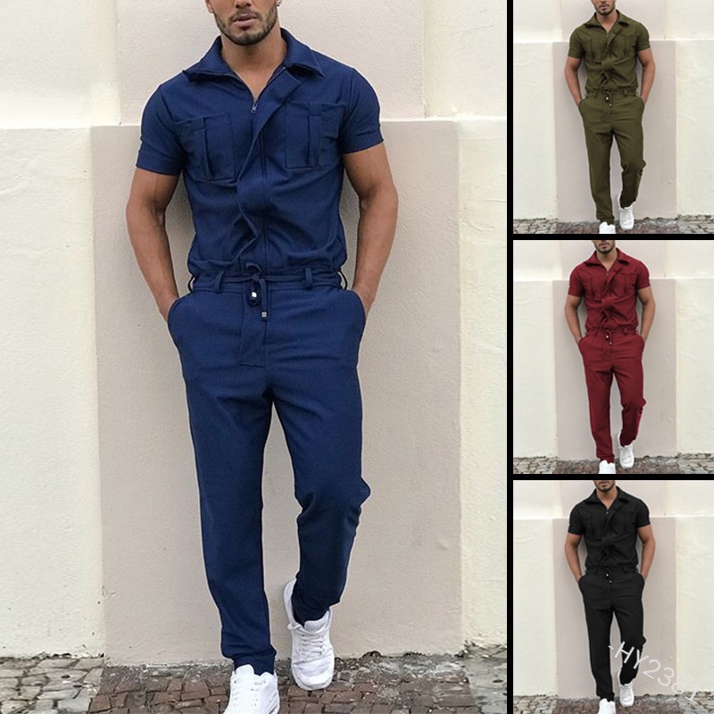 2022 New Mens Rompers Pants Casual Loose One-piece Suit Overalls Fashion Short Sleeve Jumpsuit Streetwear Men Ropa De Ho
