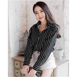 Gh - EBONY STRIPE เสื้อเชิ้ตแขนยาว MOTIF Line MOTIF สําหรับผู้หญิง