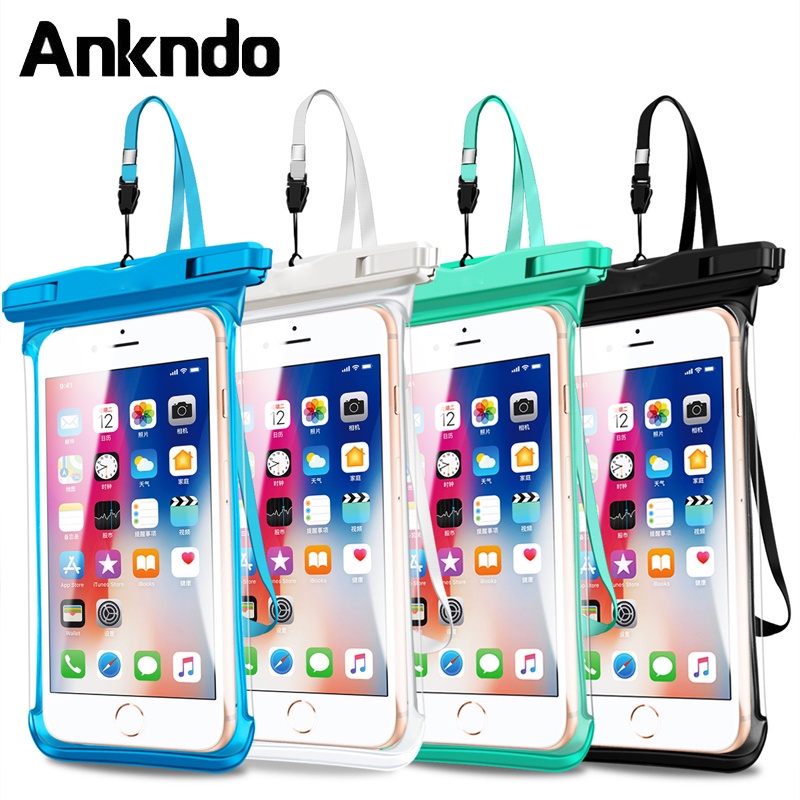 Ankndo ซองมือถือ ซองใส่โทรศัพท์ มีสายคล้องคอ ปรับระดับได้ ทัสกรีนได้ ซิปล็อค3ชั้น ซองกันน้ำ มือถือไม่จม Samsung Xiaomi