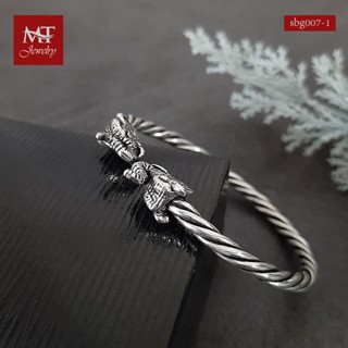 MT กำไลข้อมือเงินแท้ หัวช้าง ก้านพันเกลียว งานรมดำ ข้อมือ 16,17,18 ซม. Solid 925 Sterling Silver Oxidized elephant  Bangle (sbg007-1) MT Jewelry มณีธารา