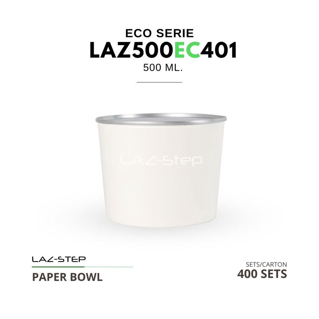 LAZ-Step ถ้วยกระดาษฝาดึง PPB  ขนาด 500 ml. LAZ500EC401  (ลังละ 400 ชุดรวมฝา) ต้องปิดด้วยเครื่อง