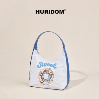 HURIDOM ญี่ปุ่น niche donut เย็บปักถักร้อยหวานผ้าใบพื้นผิว tote bag ผู้หญิงไหล่กระเป๋ารักแร้กระเป๋า