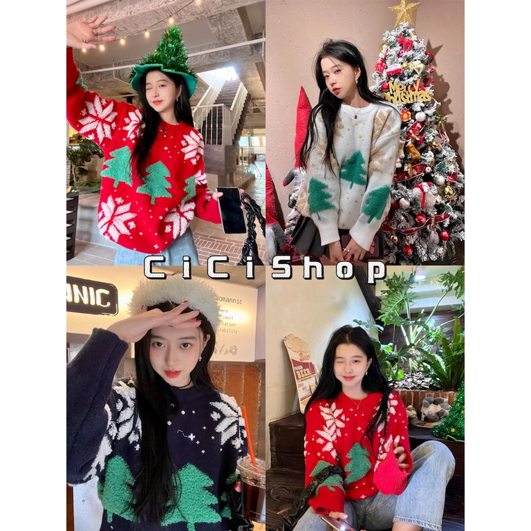Cicishop(ZY2012/ZY2125)Sparkling Xmas Sweater เสื้อสเวตเตอร์ไหมพรมลายคริสต์มาส เนื้อผ้าดีกิมมิคเก๋ ใส่สวยน่ารักสุดๆ