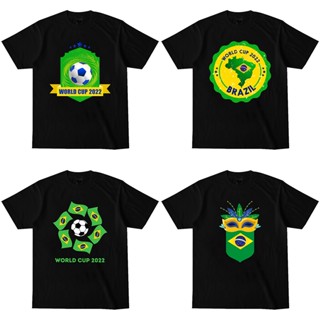 เสื้อยืดคอกลม พิมพ์ลาย Mingyuan Brazil World Cup 2022 Qatar สีดํา สีขาว สําหรับผู้ชาย และผู้หญิง