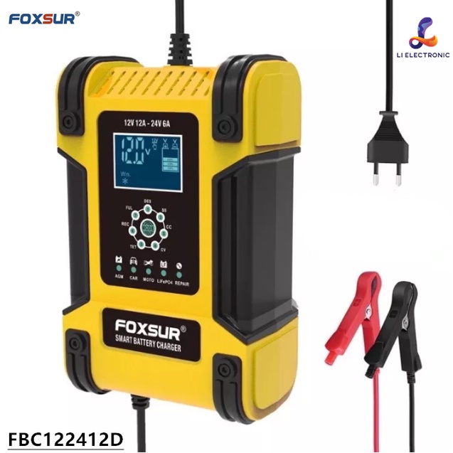FOXSUR FBC122412D Battery Charger เครื่องชาร์จแบตเตอรี่ 12V12A / 24V 6A รถยนต์ รถมอเตอร์ไซค์ ( FBC12