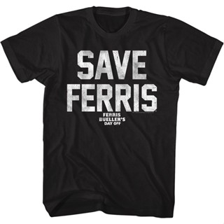 Black Distressed Save Ferris Bueller T-Shirt เสื้อยืดคอกลม เสื้อวินเทจชาย