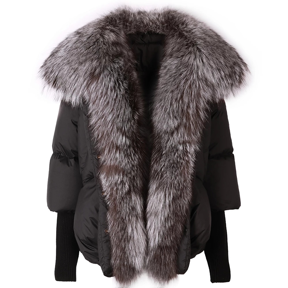 BYOLOAgain Oversized Winter Warm Real Fox Fur Collar Black Down Coat Women Puffer Outerwear Jackets 2022 Autumn Winter #9