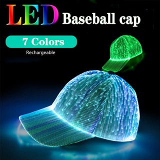 หมวกเบสบอล ไฟเบอร์ออปติก led เรืองแสง สไตล์ฮิปฮอป 7 สี ชาร์จ USB สําหรับงานปาร์ตี้