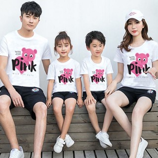 BGRLLING เสื้อยืดพิมพ์ลาย MOU OOK RERFECT PINK LOUelY BEAR ชุดพ่อแม่ลูกนี้เหมาะสำหรับเด็กๆ