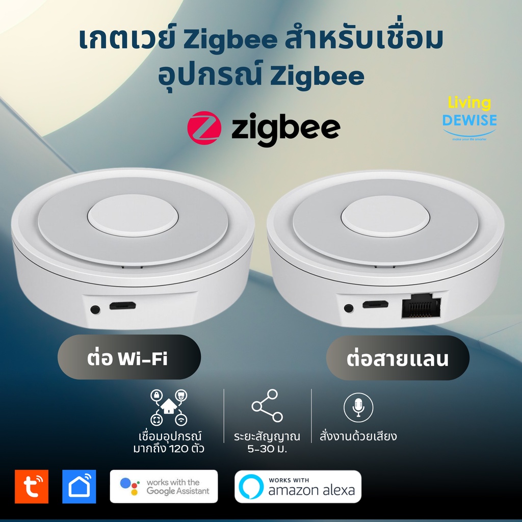 Tuya เกตเวย์ Zigbee Gateway (รุ่นต่อ LAN หรือ Wi-Fi) สำหรับเชื่อมอุปกรณ์และเซ็นเซอร์ Zigbee
