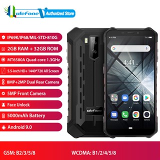 Ulefone Armor X3 IP68 Waterproof Mobile Phone Android 10 2GB RAM 32GB ROM 5000mAh 5.5inch Face Unlock 5MP 8MP Camera Dual SIM 3G