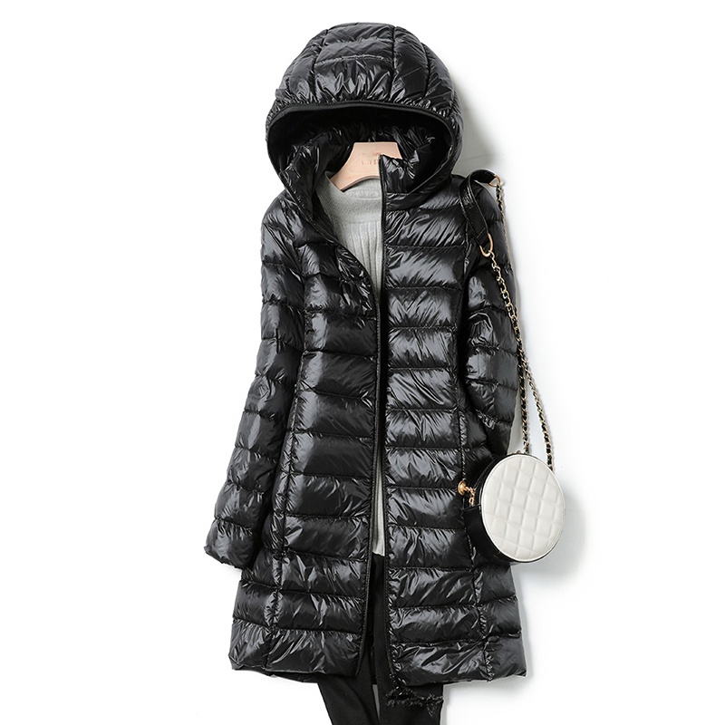 Winter Womens Down Jackets Long Ultra Light Thin Casual Coat Puffer Jacket Slim Remove Hooded Parka Portable Windproof D