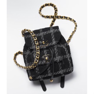 Chanel backpack Wool Tweed &amp; Gold-Tone MetalBlack &amp; Grey 2022 [SALE]