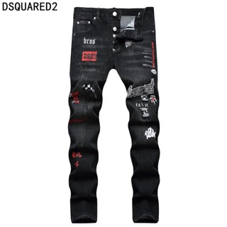 Dsquared2 Classic Kenny Jeans Dsq2 กางเกงยีนขายาว ทรงสกินนี่ ยืดหยุ่น แต่งรอยขาด สีดํา สําหรับผู้ชาย