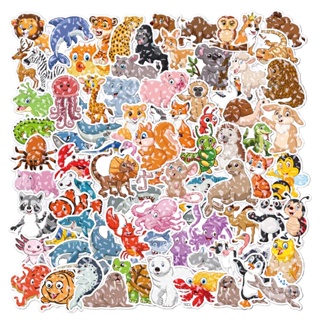 สติ๊กเกอร์พีวีซีโฮโลแกรมลายการ์ตูนสัตว์น่ารัก กันน้ํา 100 ชิ้น