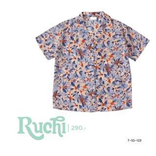 RUCHI🥰Blue Autumn🥰 เชิ้ตแขนสั้น เสื้อเชิ้ต ผ้าชีฟองผสม ผ้าพริ้วๆ ใส่สบาย ผ้าไม่ค่อยยับด้วยน้า สีสวย💞