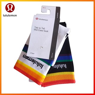 Lululemon  ถุงเท้ากีฬา โยคะ ระบายอากาศ แห้งเร็ว สีรุ้ง สําหรับผู้ชาย ผู้หญิง สองคู่