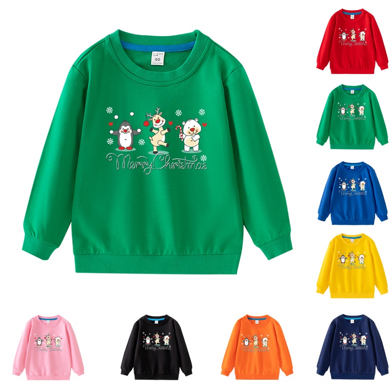 เสื้อกันหนาว แขนยาว ผ้าฝ้าย ลายการ์ตูนคริสต์มาส 8 สี สําหรับเด็ก FB008