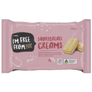 Coles Shortbread cream gluten free, wheat and nut free บิสกิตสอดไส้ครีม 144g