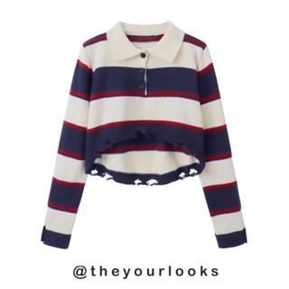 Theyourlooks ♡ พร้อมส่ง Strips polo crop top เสื้อครอปโปโล ลายทาง🥣🧢