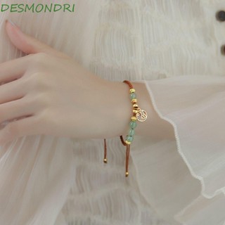 Desmondri สร้อยข้อมือเชือกทองแดง แฮนด์เมด สีทอง สร้างสรรค์ สไตล์จีนย้อนยุค สําหรับผู้หญิง