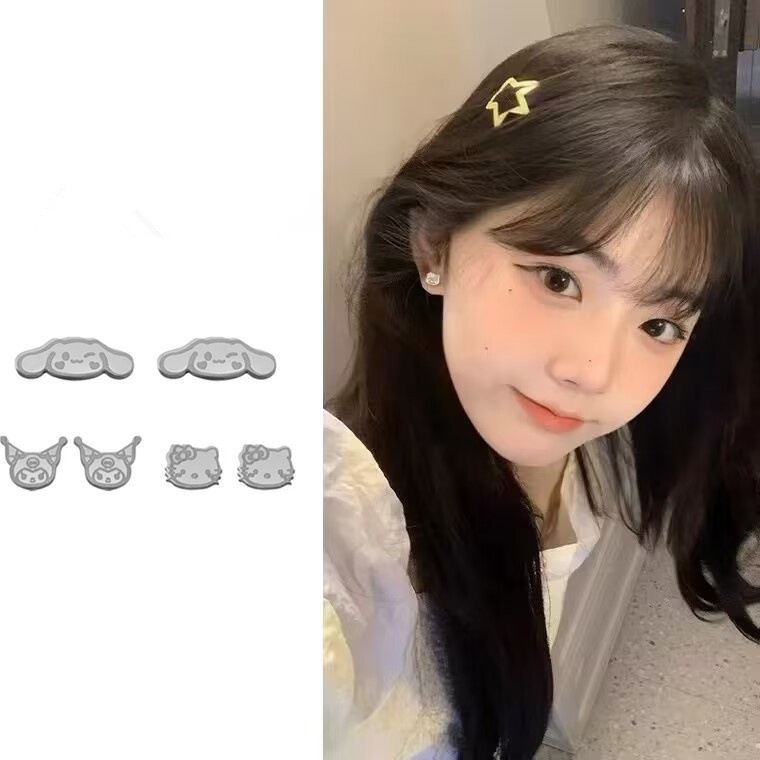 สแตนเลสการ์ตูนคุโรมิเล็บหูหญิงนักเรียนหูใหญ่ไทเทเนียมเหล็กต่างหูสีน่ารักรักษาเครื่องประดับหู