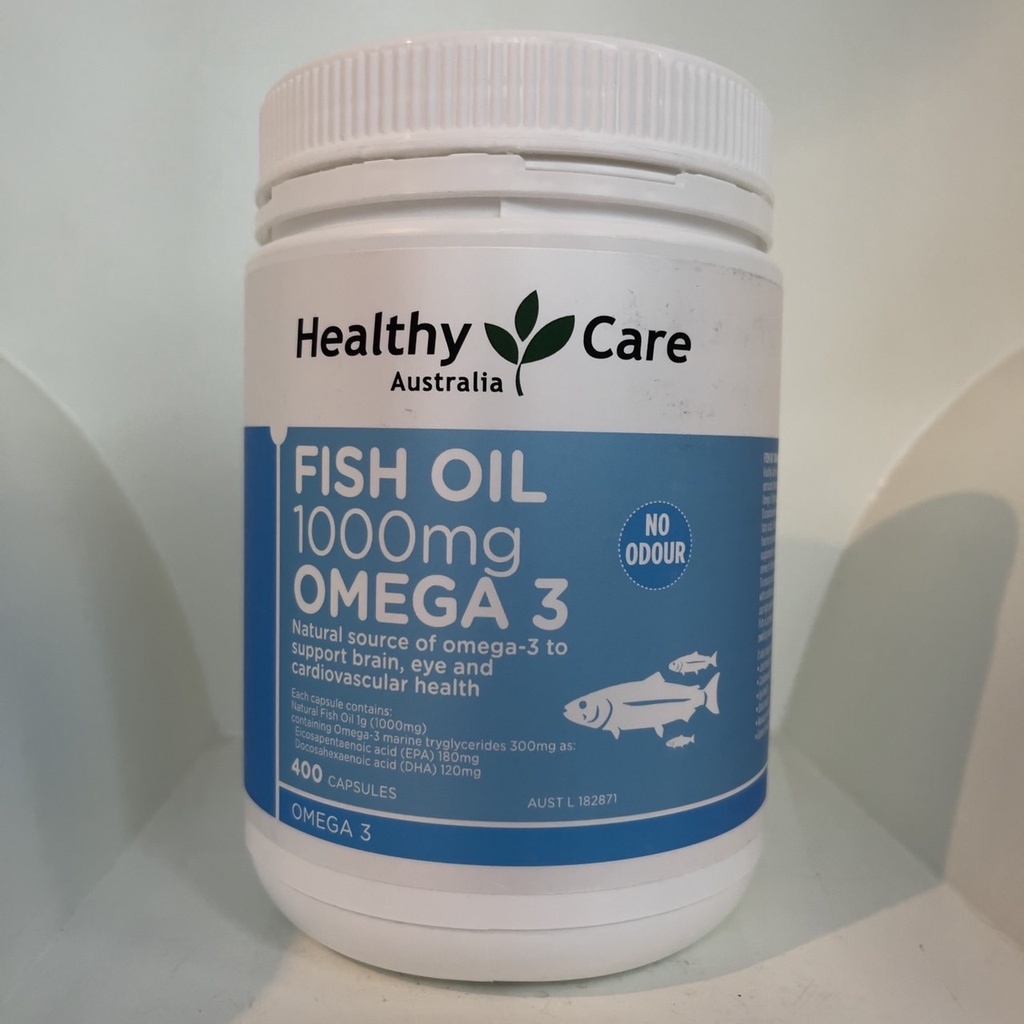Healthy Care Fish Oil 1000mg Omega-3, 400capsules  น้ำมันปลา (Omega 3) เสริมพัฒนาการทางด้านร่างกาย จิตใจ สมอง สมาธิ