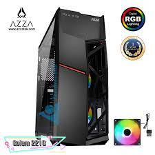 AZZA Golem 221G ATX Mid-Tower Tempered Glass Gaming Case (Front With Rainbow RGB Fanx2) – Black