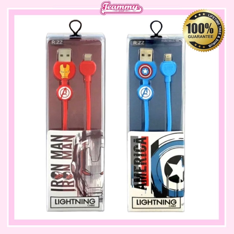 [พร้อมส่ง🚚] สายชาร์จ Rizz รุ่น MA-CL 104 Lightning Cable - USB สิขสิทธิ์แท้ Marvel (มี 2 สี แดง,สีฟ้