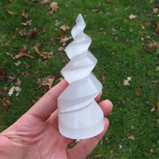 Selenite Spiral Crystal Tower 4" เซเลไนต์ สไปรัล คริสตัล ทาวเวอร์ | Unicorn Horn Selenite Stone