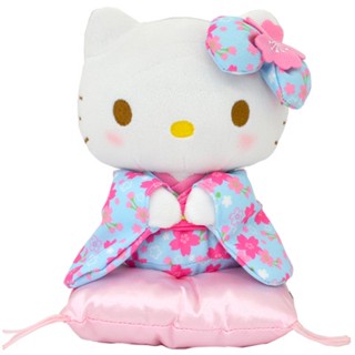 ตุ๊กตา Hello Kitty มีเบาะรองนั่ง ใส่กิโมโนสีฟ้า ขนาด 17 x 12 x 22 ซม.